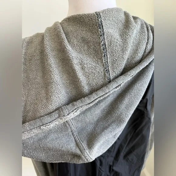 FREE PEOPLE MIXED MEDIA ZIP HOODIE WINDBREAKER JACKED BLACK GRAY MEDIUM