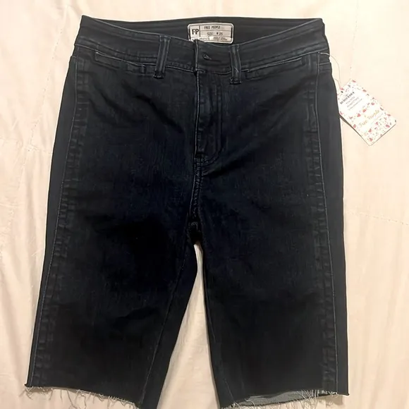Free People So Chic Biker Shorts 25 Raw Hem Cobalt Rinse Blue Denim