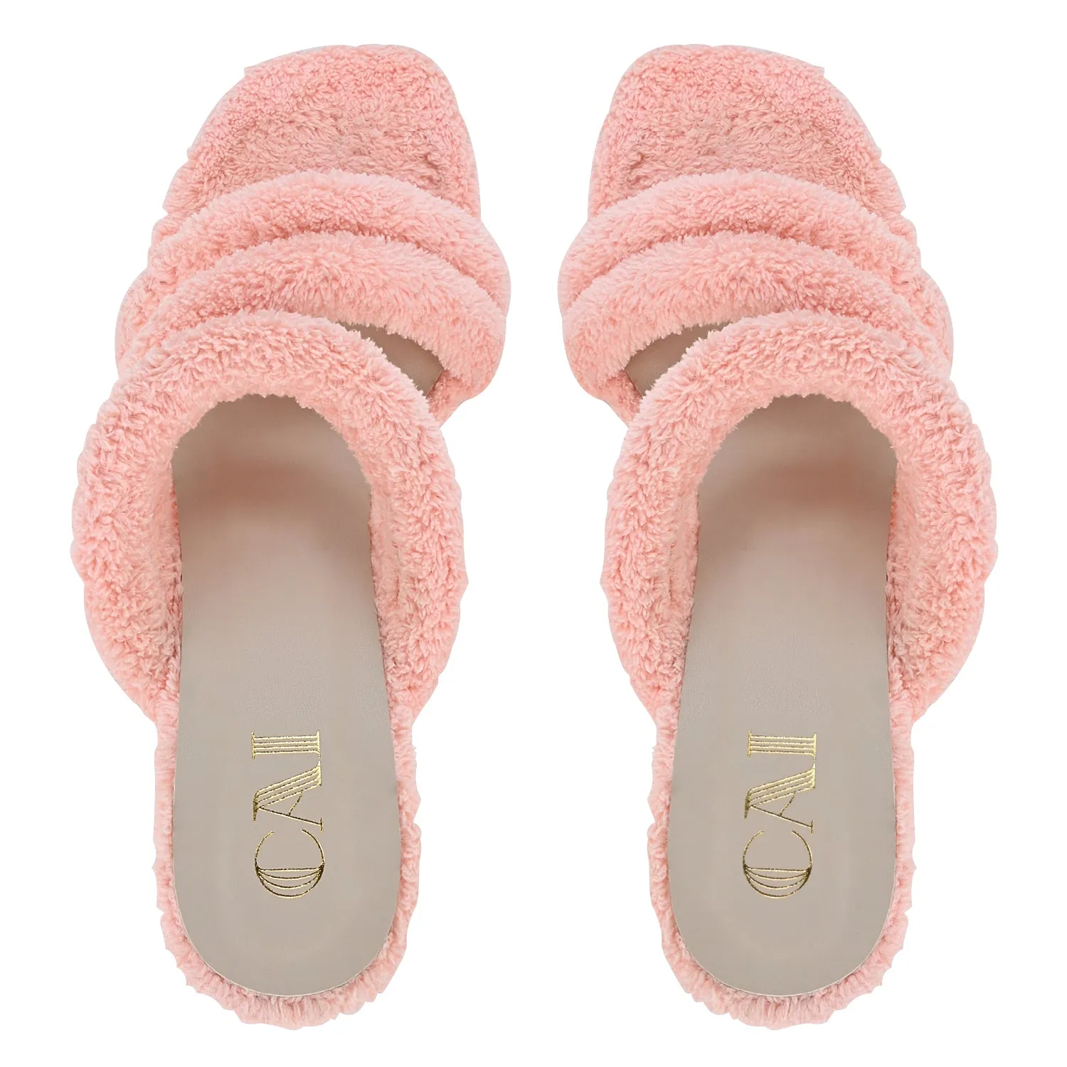 Furry Peach Heels