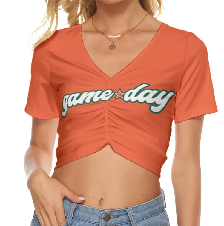 Game Day Orange Ruched Crop Tee