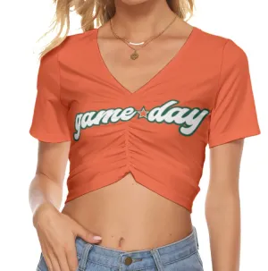 Game Day Orange Ruched Crop Tee