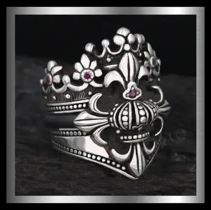 Giant Fleur De Lis Crown Ring In Sterling Silver
