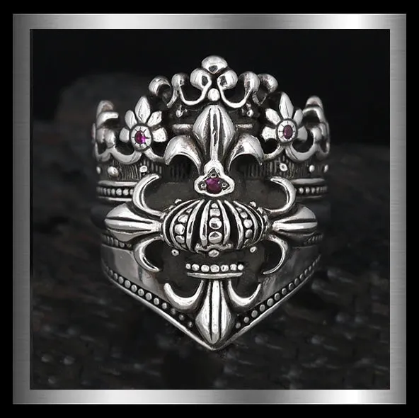 Giant Fleur De Lis Crown Ring In Sterling Silver