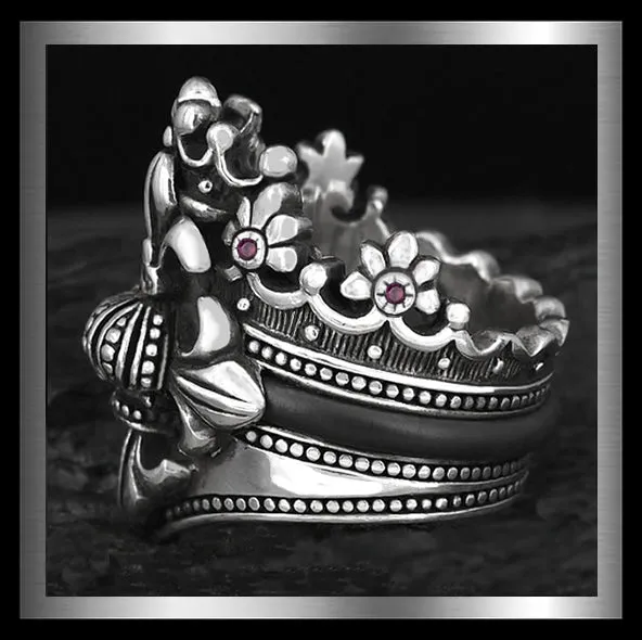 Giant Fleur De Lis Crown Ring In Sterling Silver