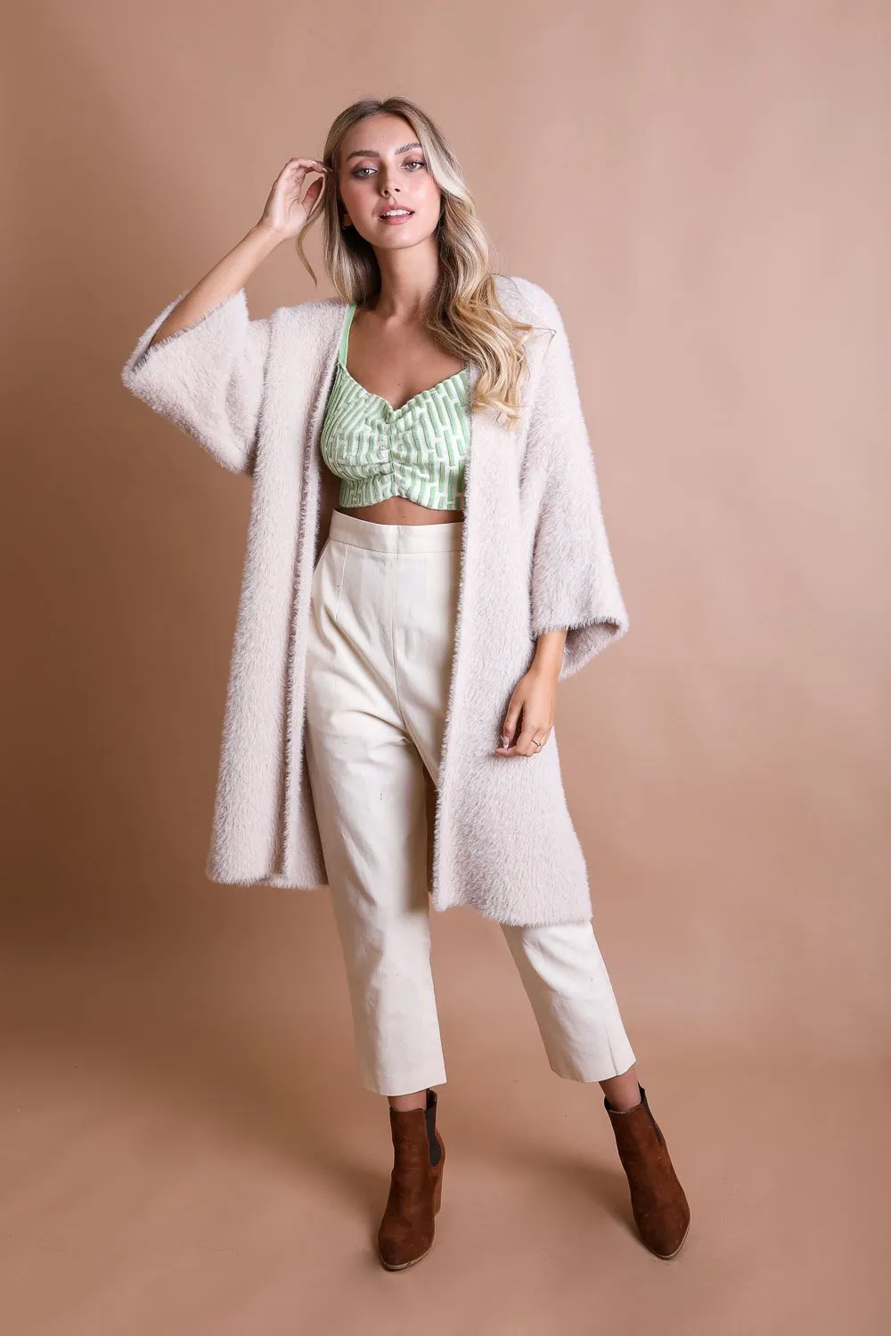 Gray Luxe Faux Mohair Cardigan – Cozy Winter Essential
