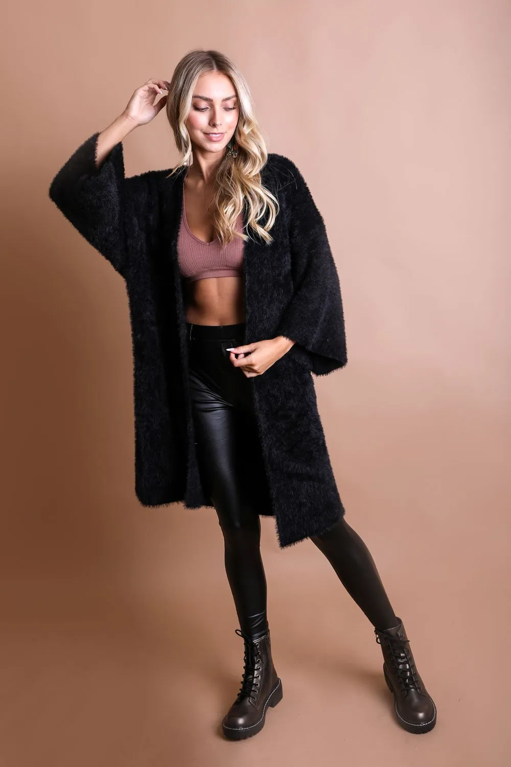 Gray Luxe Faux Mohair Cardigan – Cozy Winter Essential