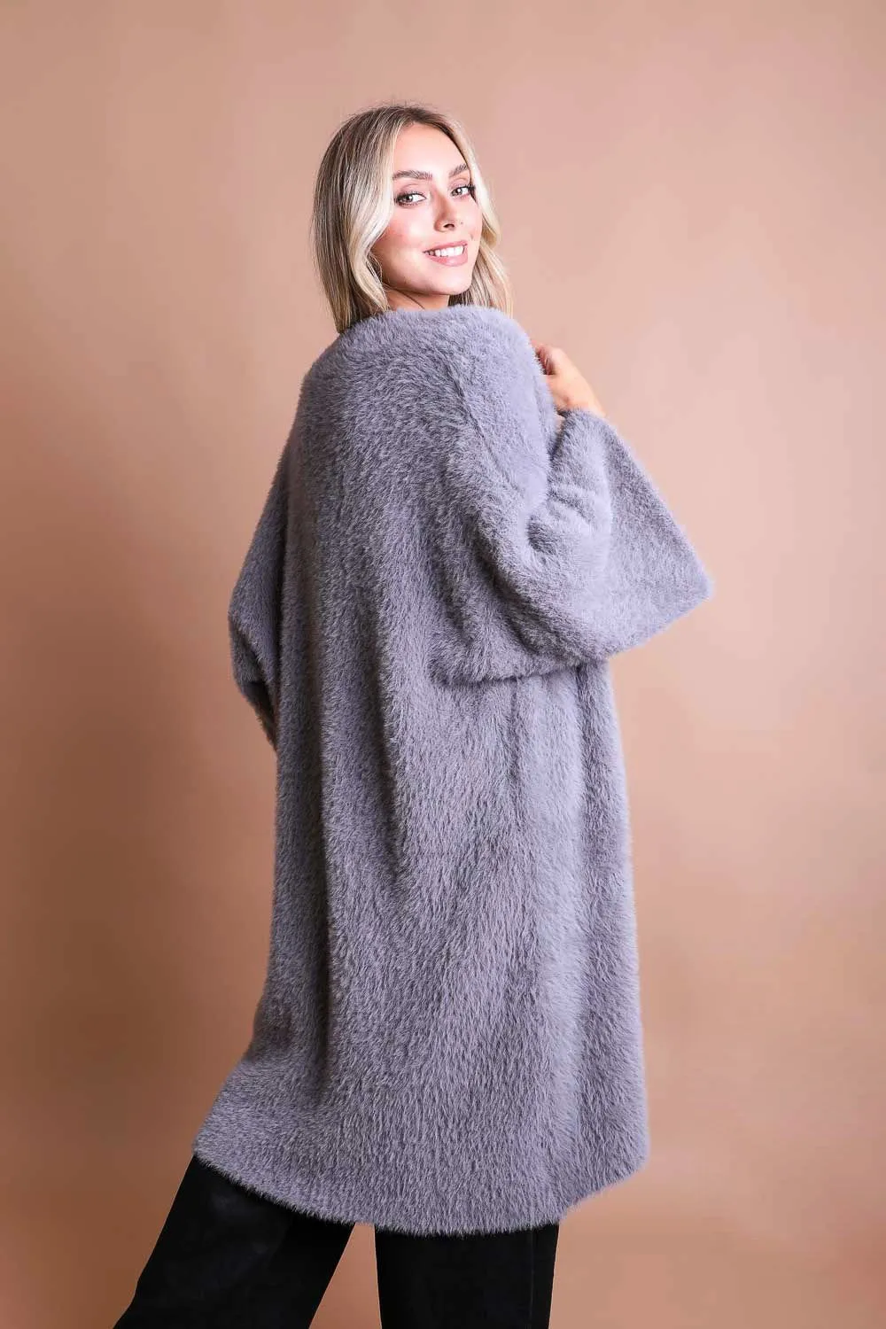 Gray Luxe Faux Mohair Cardigan – Cozy Winter Essential