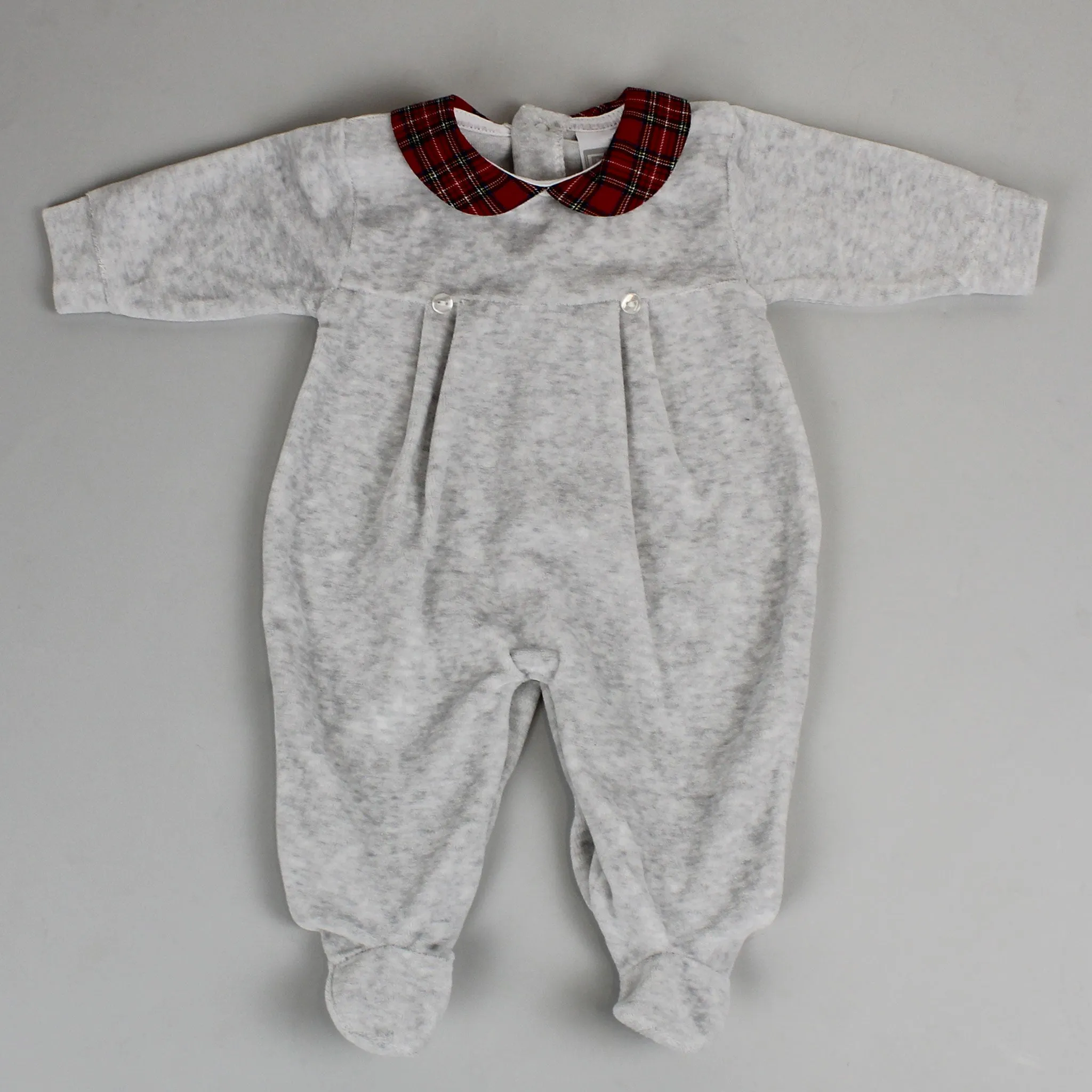 Grey and Tartan Unisex Velour Snuggle Sleepsuit - Pex