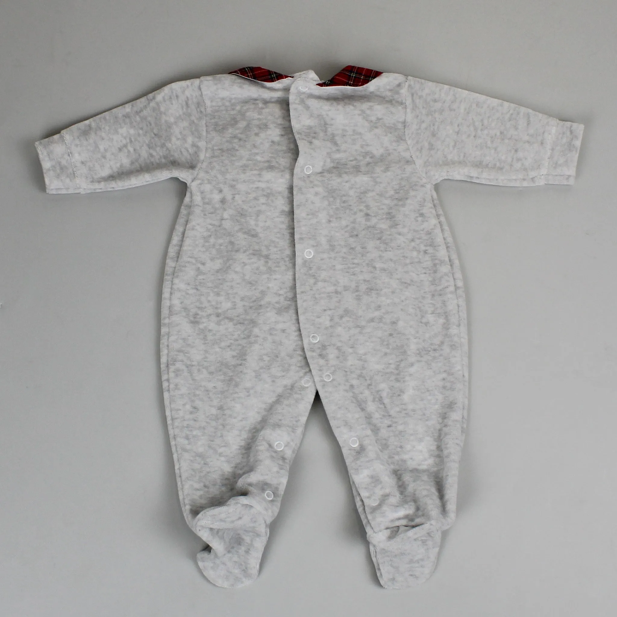 Grey and Tartan Unisex Velour Snuggle Sleepsuit - Pex