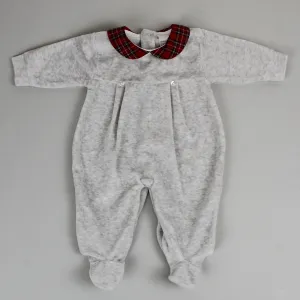Grey and Tartan Unisex Velour Snuggle Sleepsuit - Pex