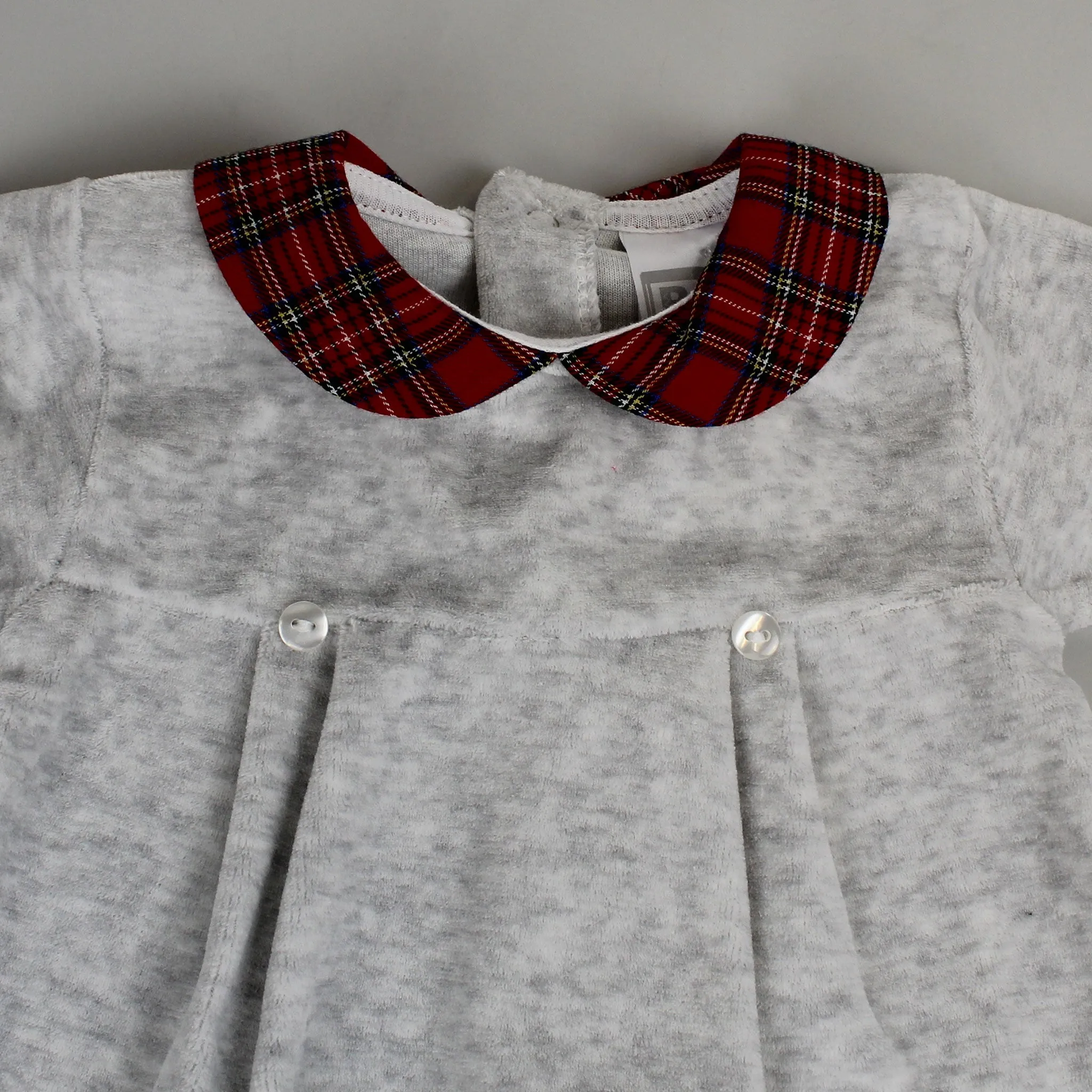 Grey and Tartan Unisex Velour Snuggle Sleepsuit - Pex