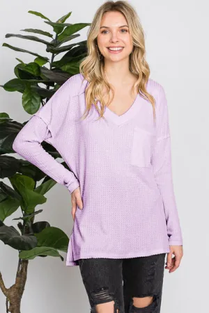 Hannah Waffle Knit V-Neck Long Sleeve T-Shirt