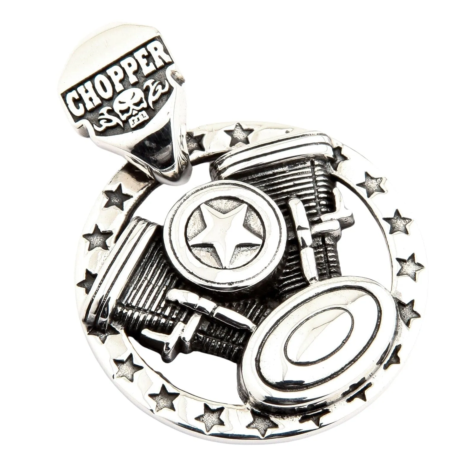 Harley Chopper Engine Sterling Silver Biker Pendant