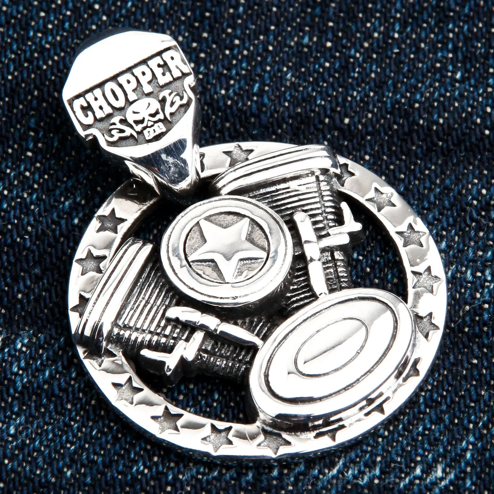 Harley Chopper Engine Sterling Silver Biker Pendant