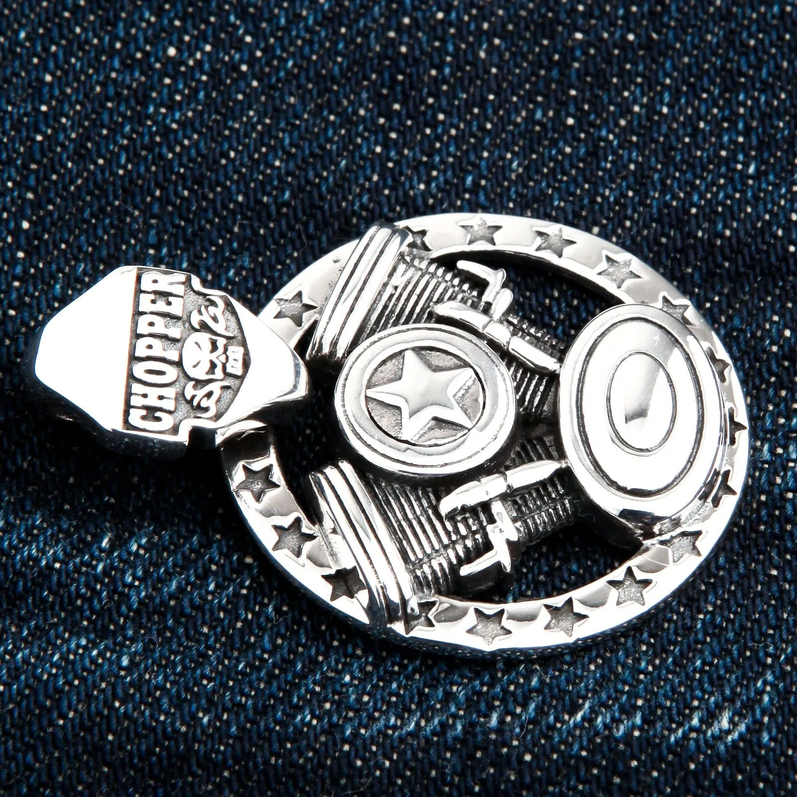 Harley Chopper Engine Sterling Silver Biker Pendant