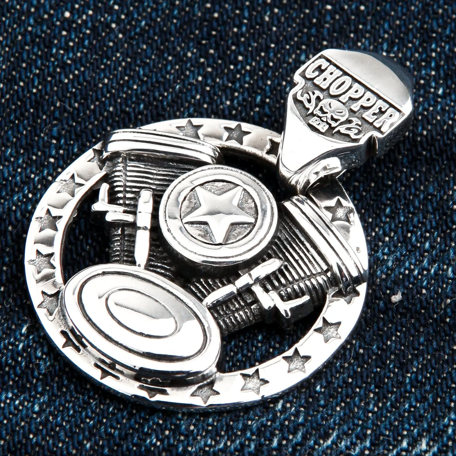 Harley Chopper Engine Sterling Silver Biker Pendant