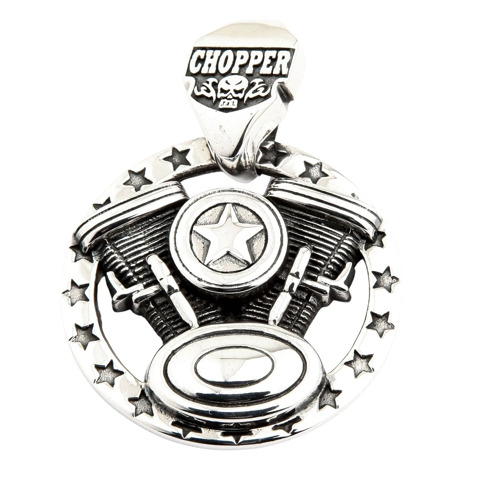 Harley Chopper Engine Sterling Silver Biker Pendant