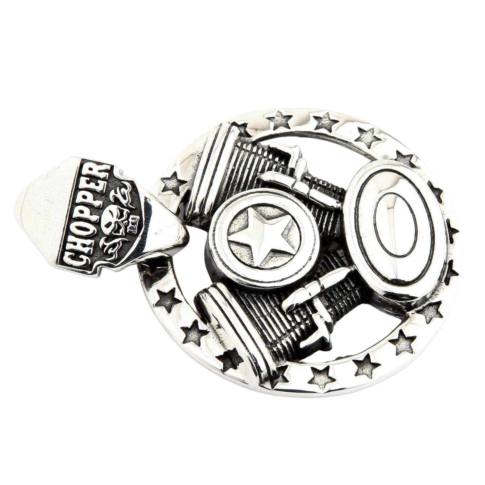 Harley Chopper Engine Sterling Silver Biker Pendant