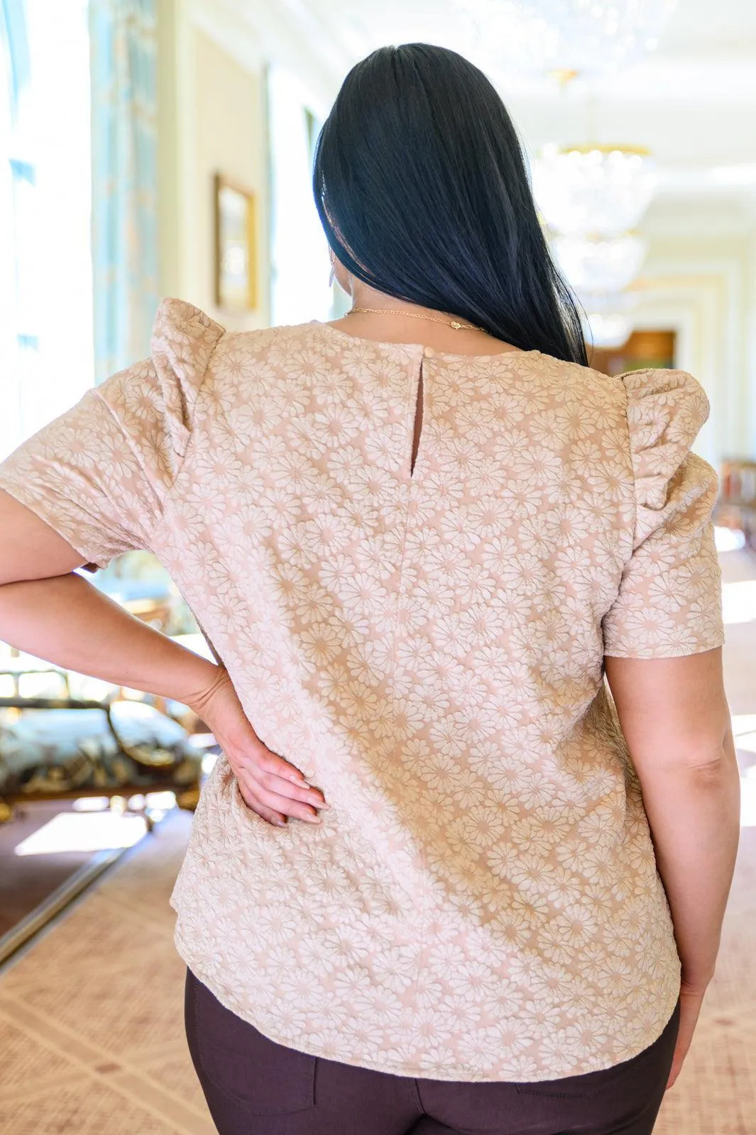 Hazel Blues® | Kelsi Jacquard Puff Sleeve Top In Tan