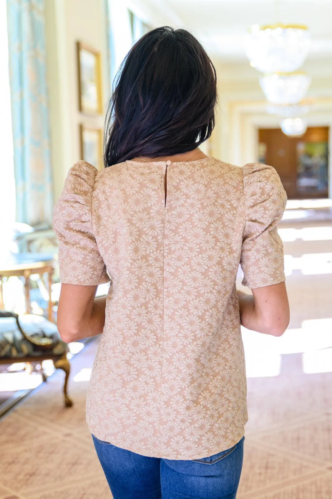 Hazel Blues® | Kelsi Jacquard Puff Sleeve Top In Tan