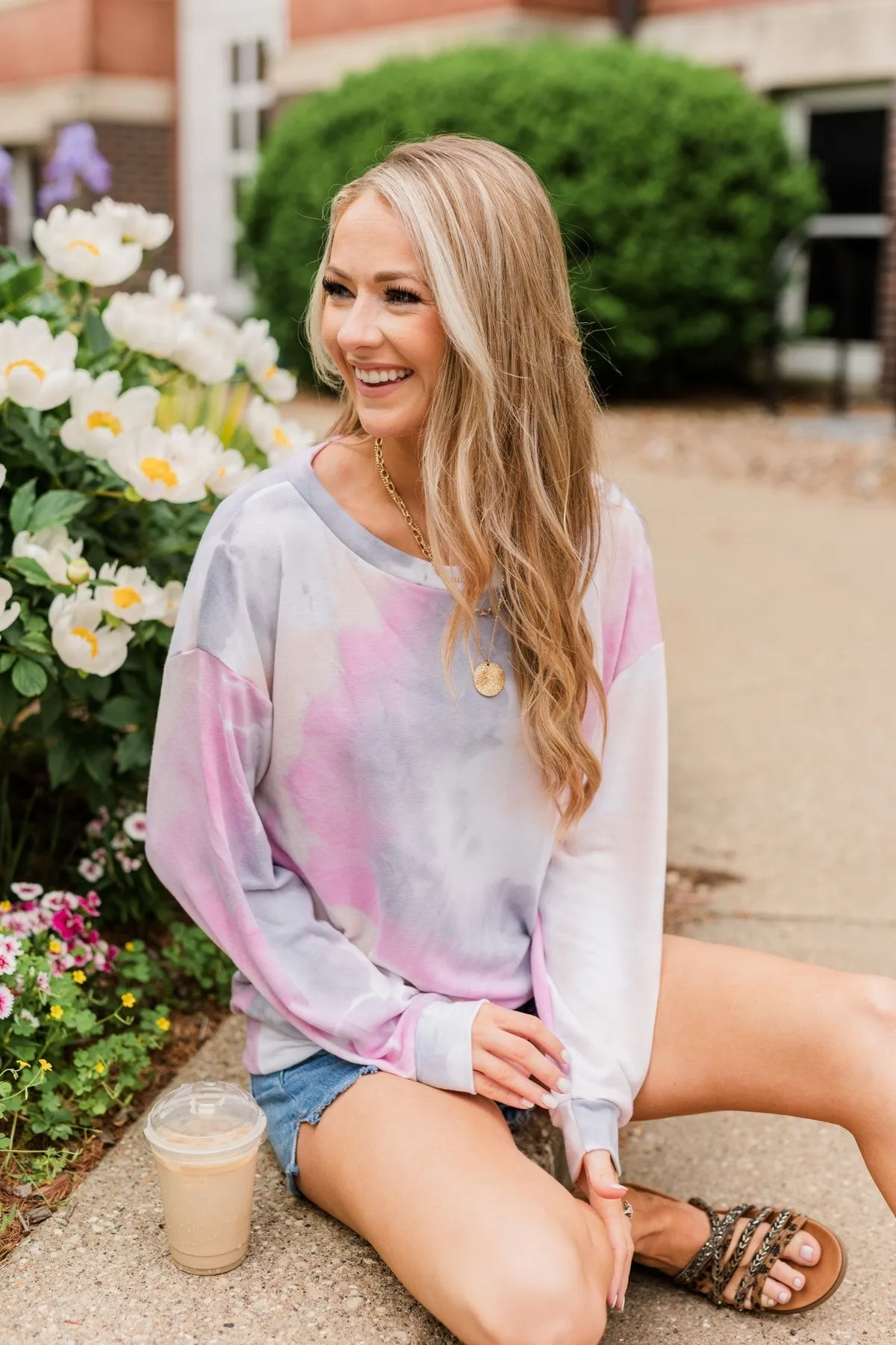 Heart Calls For Tie Dye Pullover Top- Grey, Orchid, & Peach