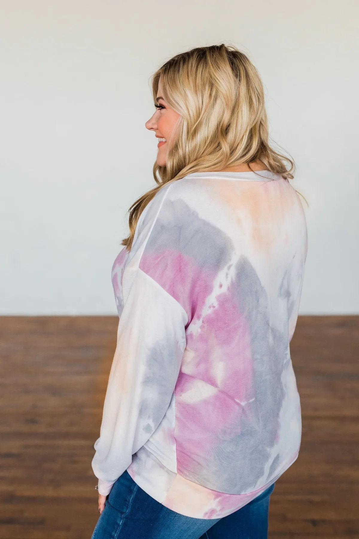 Heart Calls For Tie Dye Pullover Top- Grey, Orchid, & Peach