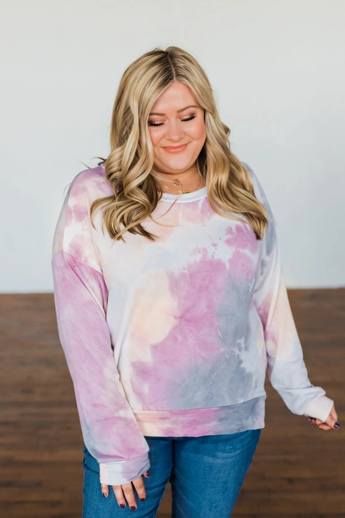 Heart Calls For Tie Dye Pullover Top- Grey, Orchid, & Peach