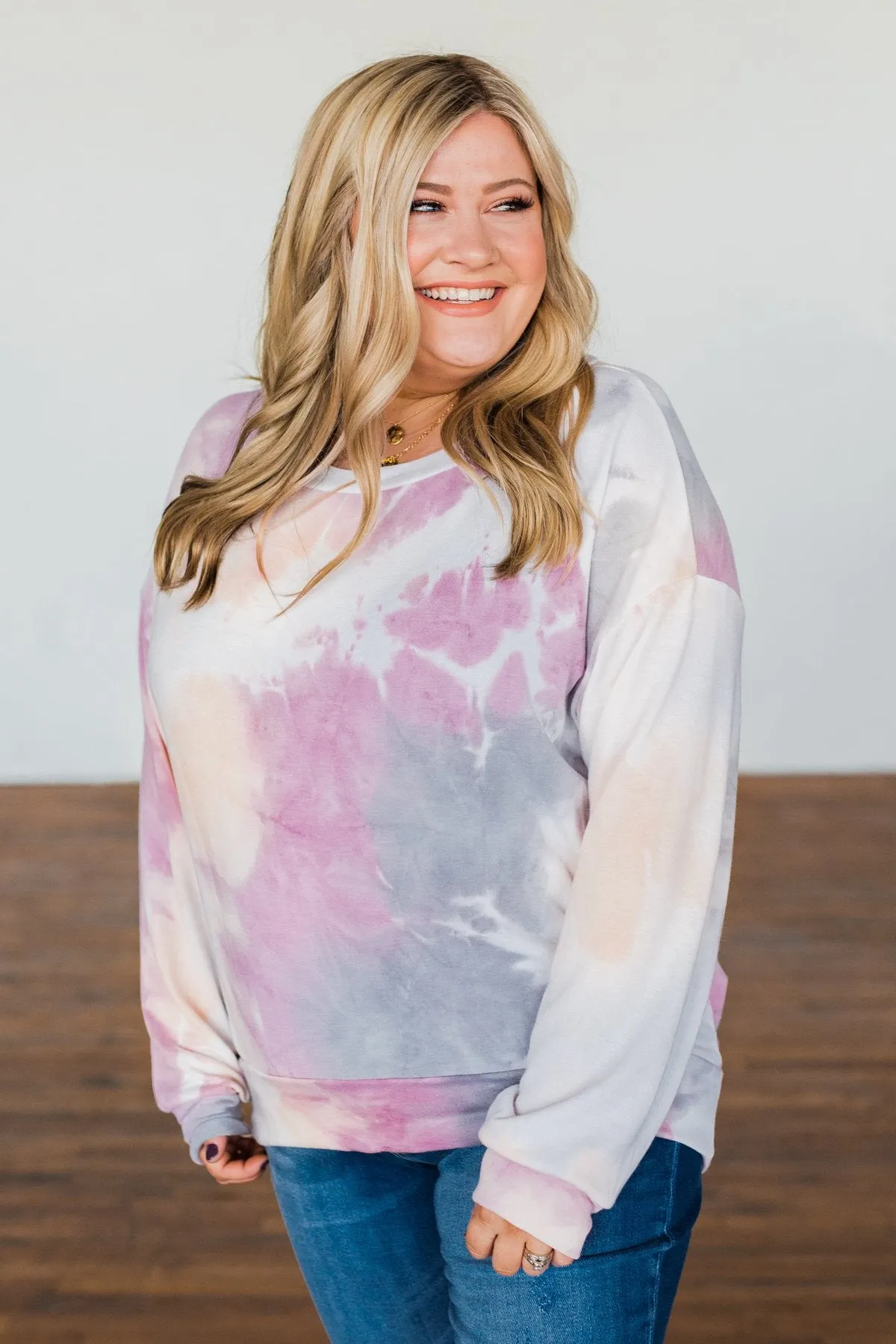 Heart Calls For Tie Dye Pullover Top- Grey, Orchid, & Peach