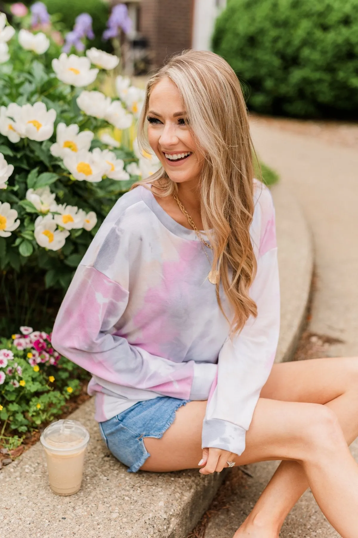 Heart Calls For Tie Dye Pullover Top- Grey, Orchid, & Peach