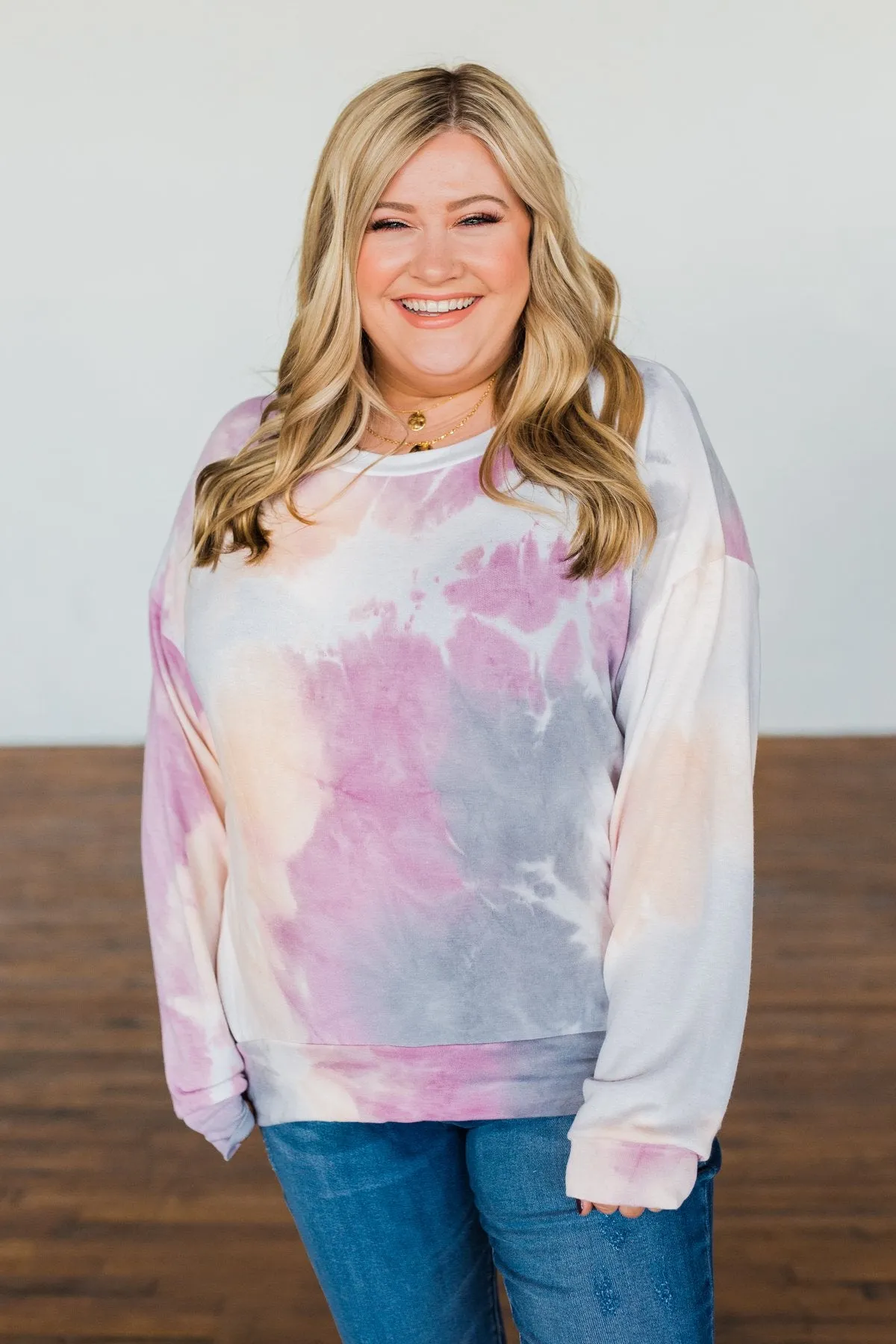 Heart Calls For Tie Dye Pullover Top- Grey, Orchid, & Peach