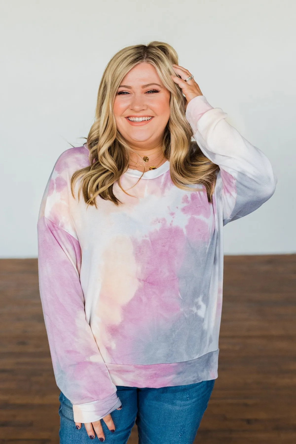 Heart Calls For Tie Dye Pullover Top- Grey, Orchid, & Peach
