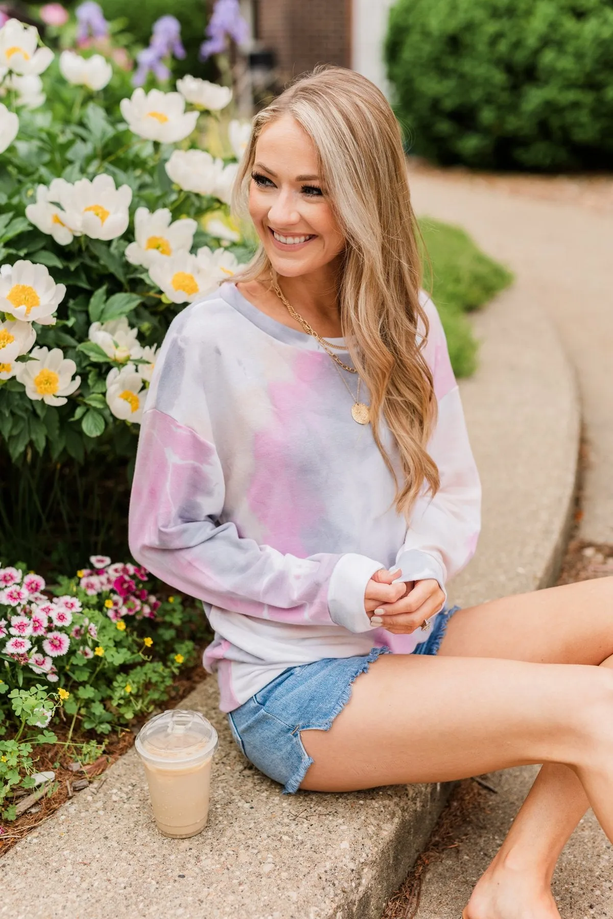 Heart Calls For Tie Dye Pullover Top- Grey, Orchid, & Peach