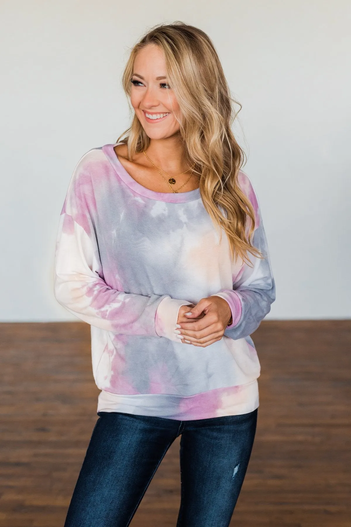 Heart Calls For Tie Dye Pullover Top- Grey, Orchid, & Peach