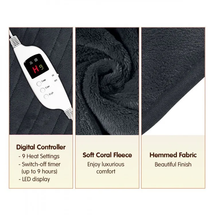 HEATED ELECTRIC BLANKET THROW RUG CORAL WARM FLEECE WINTER GREY