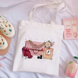 High Heels White Canvas Bag B