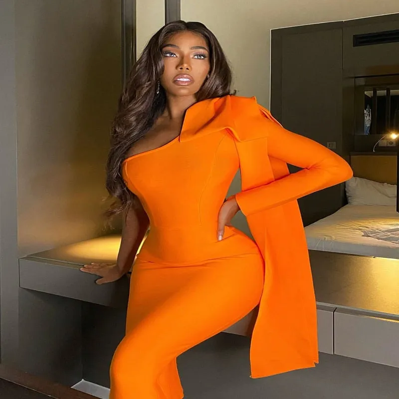 High Quality One Sleeve Rayon Bandage Dress Bodycon