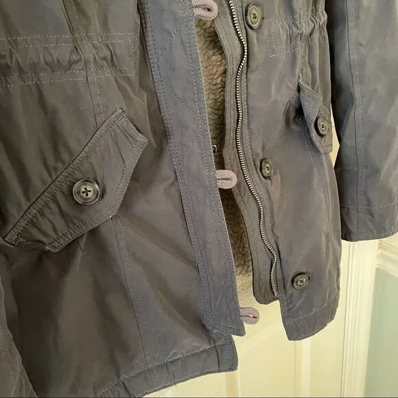 Hollister Sherpa Lined Parka Jacket Dark Charcoal Gray S