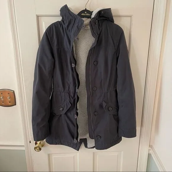 Hollister Sherpa Lined Parka Jacket Dark Charcoal Gray S