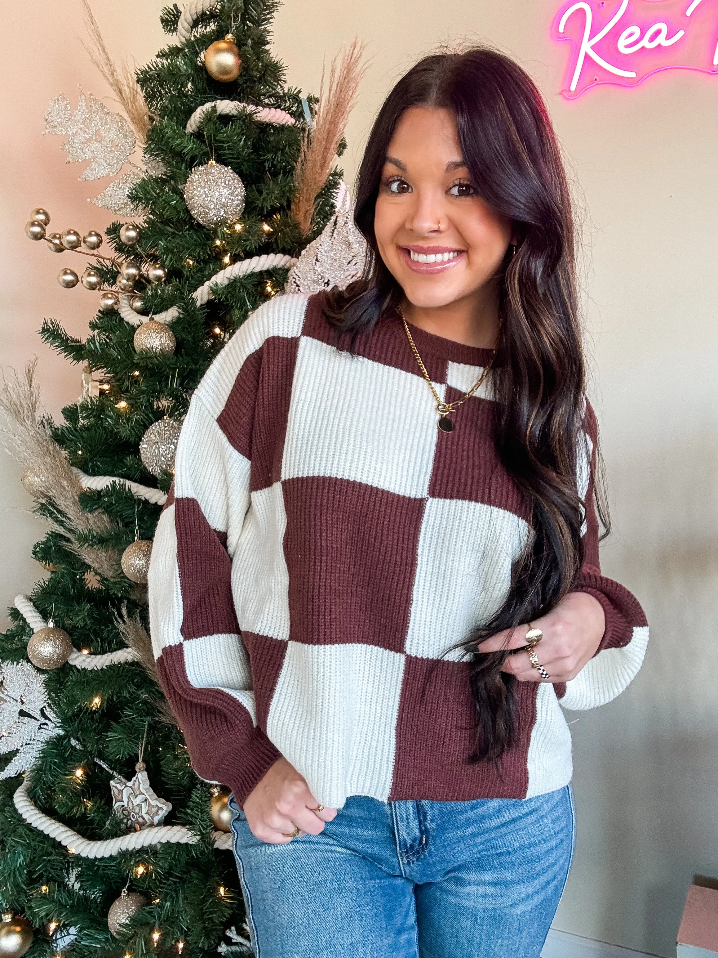 HOME FOR CHRISTMAS SWEATER- BROWN & WHITE
