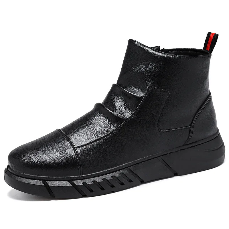 INSTOCK-Men's black high-top boots plus velvet