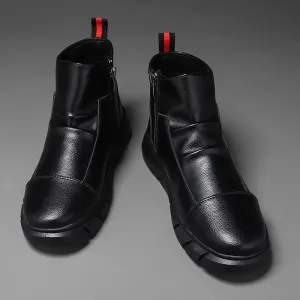 INSTOCK-Men's black high-top boots plus velvet