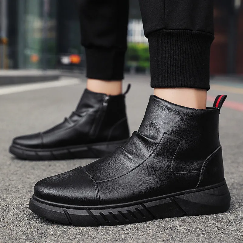 INSTOCK-Men's black high-top boots plus velvet