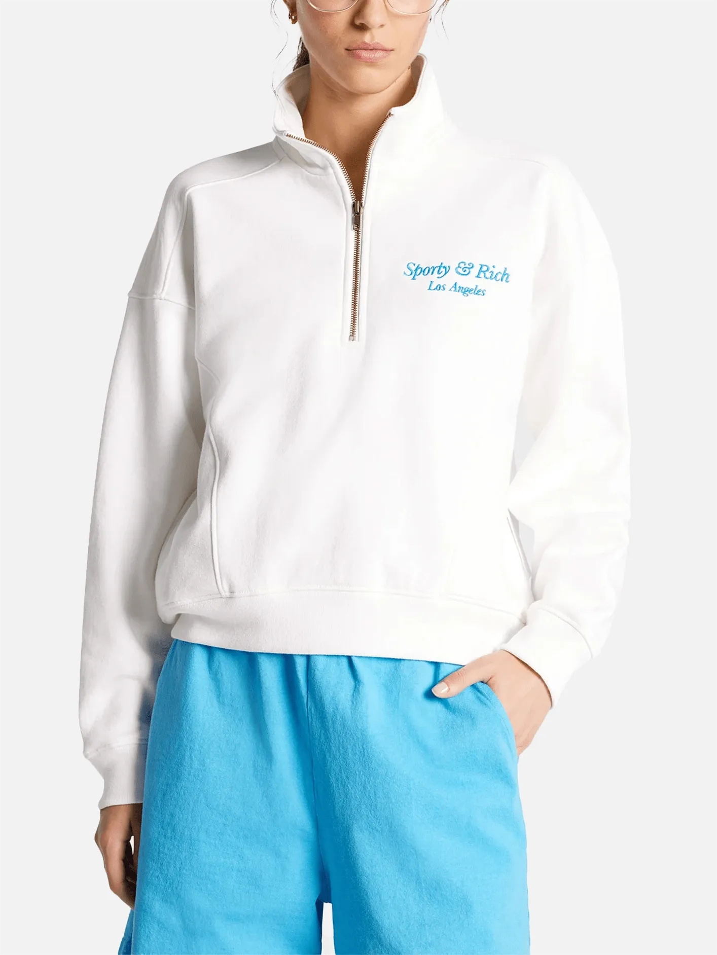 Italic Logo Embroidered Quarter Zip - White