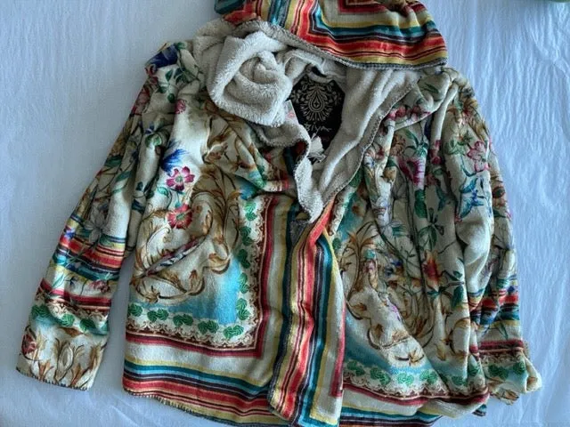 Johnny Was Felix Cozy Sherpa Jacket Floral Long Sleeves Flower Top Cream XXL NEW