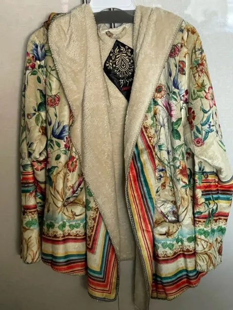 Johnny Was Felix Cozy Sherpa Jacket Floral Long Sleeves Flower Top Cream XXL NEW