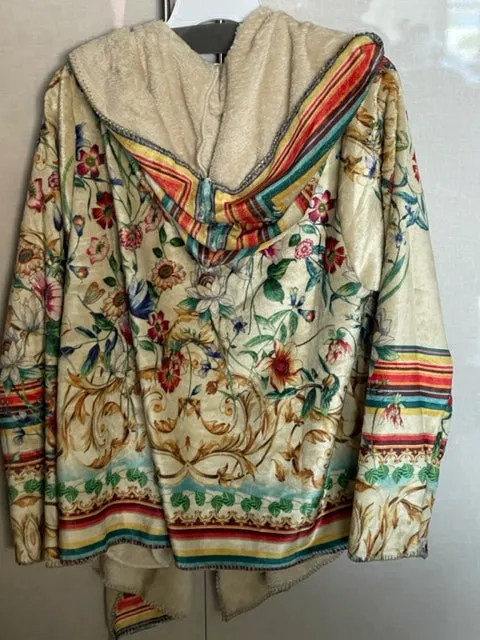 Johnny Was Felix Cozy Sherpa Jacket Floral Long Sleeves Flower Top Cream XXL NEW