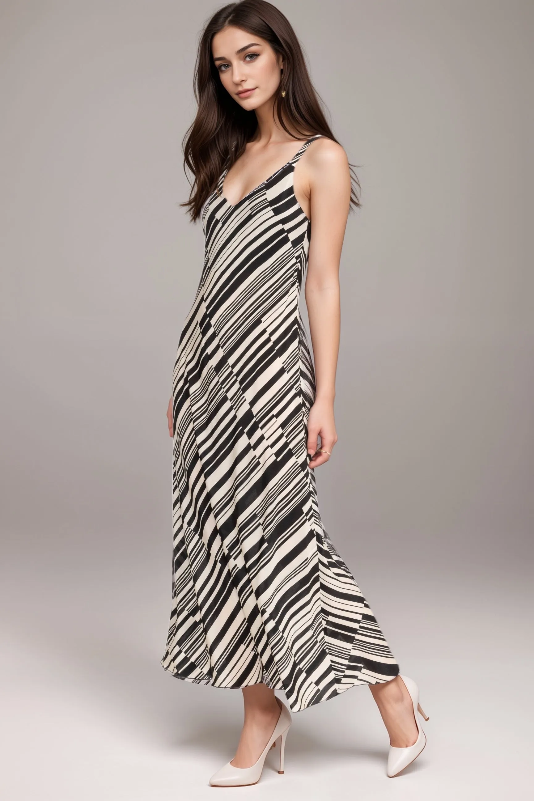 Johnny Was Jade Stripe Normania Bias Silk Maxi Dress L32024