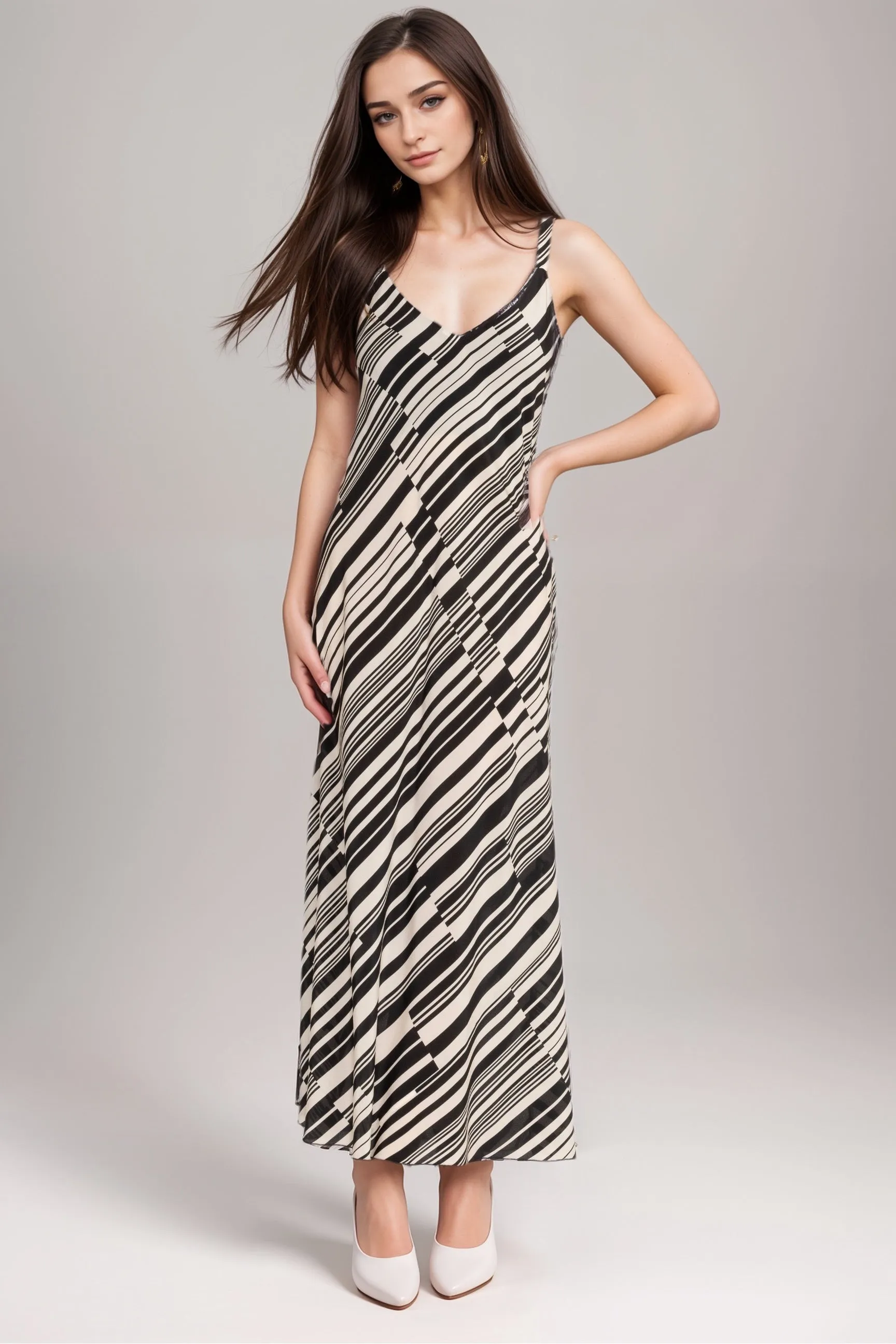 Johnny Was Jade Stripe Normania Bias Silk Maxi Dress L32024