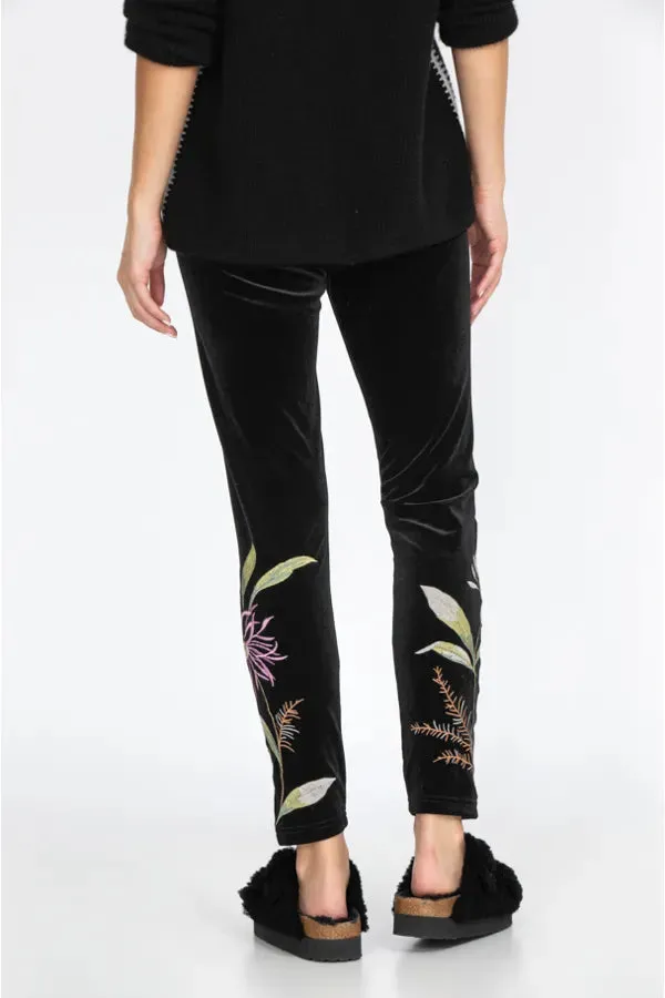 Johnny Was Pants Meriah Stretch Velvet Leggings Floral Embroidery Black Pant New