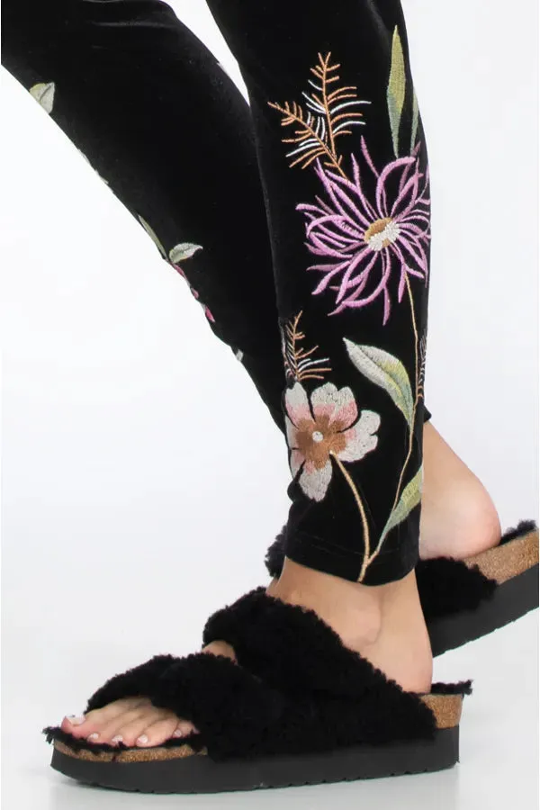 Johnny Was Pants Meriah Stretch Velvet Leggings Floral Embroidery Black Pant New